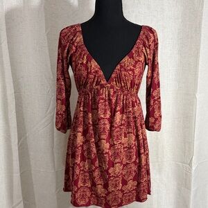 Sweet Child Women's Deep V-Neck Red Floral Empire Waist Blouse